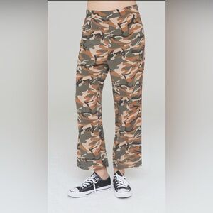 La Boheme Kaden Silk Pants in Olive Camouflage Print NWT